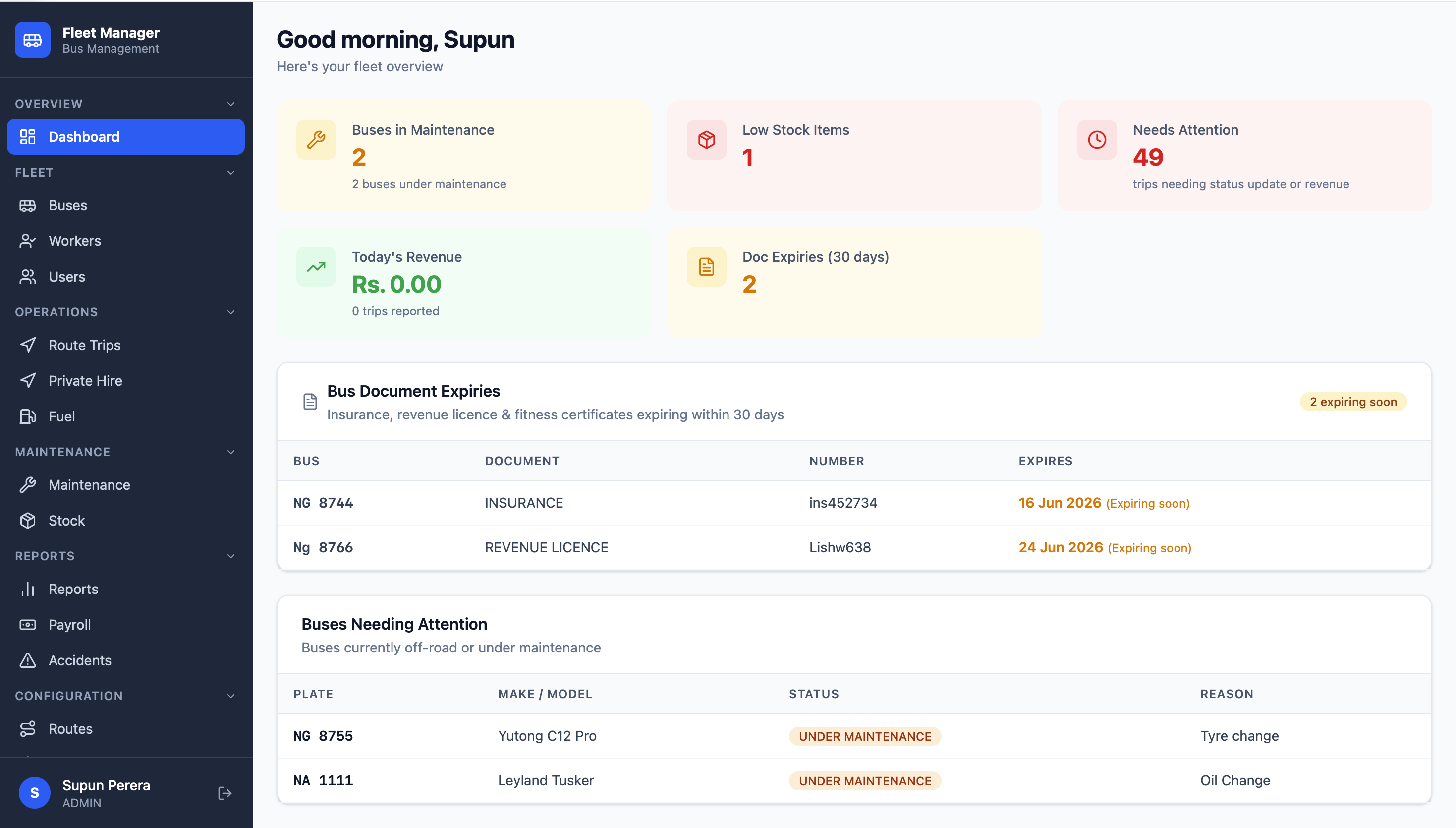 RouteBus dashboard